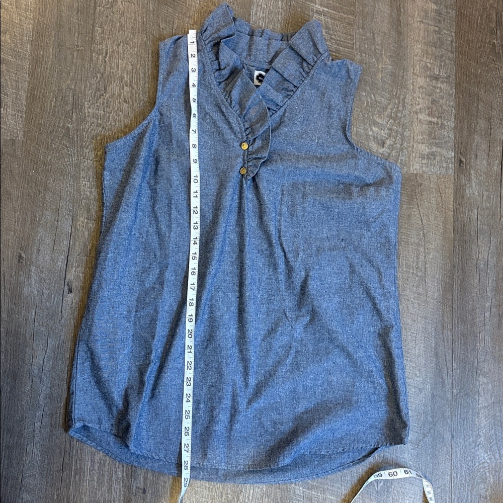 Mud Pie Blue Chambray Sleeveless Ruffle Collar Tunic Top size L (12-14) - Picture 14 of 15